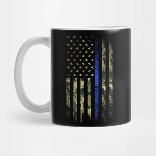 USA Camo Blue Line Flag by Andreeastore  